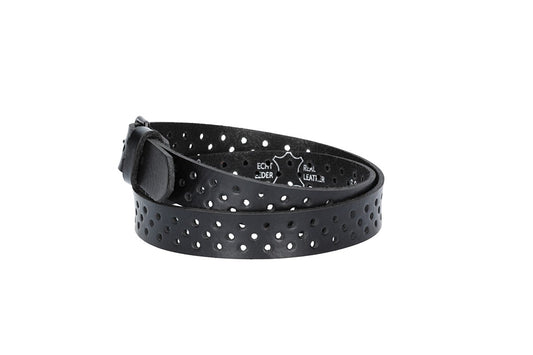 Ledergürtel Mini 20mm in Schwarz mit durchgehender Lochung und dunkler Rollschließe - leder-accessoires.com