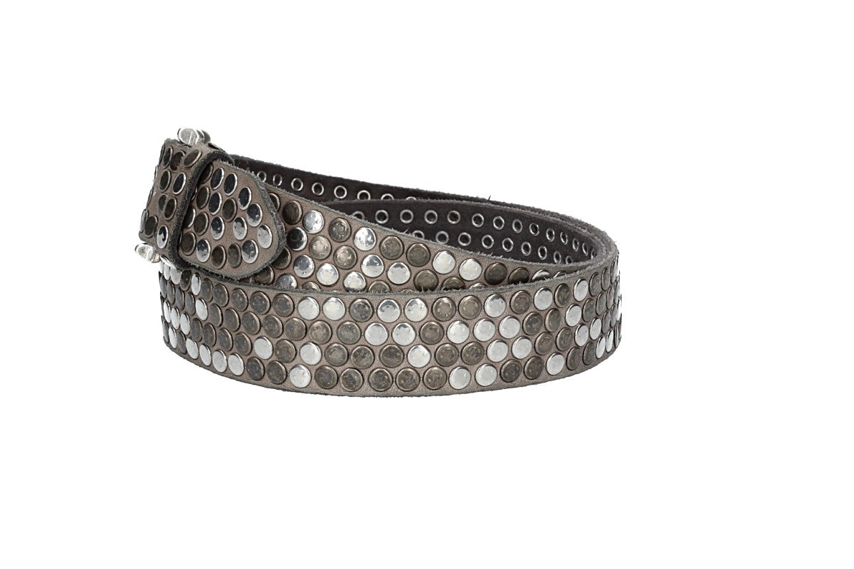 Nietengürtel 35mm in Grau|Taupe und Dornschließe Silber - leder-accessoires.com