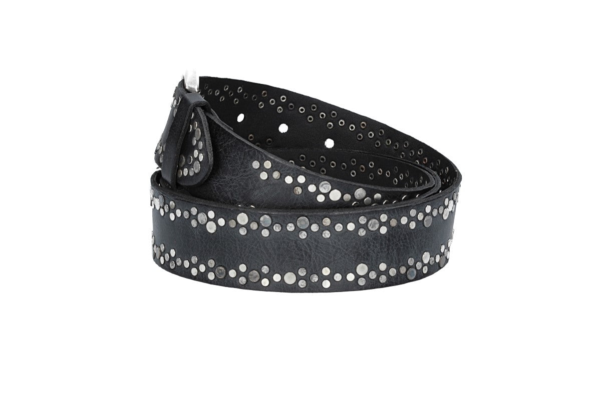 Ledergürtel Schwarz 40mm mit Nieten und Dornschließe - leder-accessoires.com