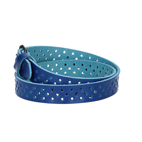 Ledergürtel Mini 20mm in Kobaltblau mit durchgehender Lochung und dunkler Rollschließe - leder-accessoires.com
