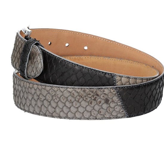 Schlangenledergürtel 40mm Grau|Schwarz mit Schließe in Silber - leder-accessoires.com