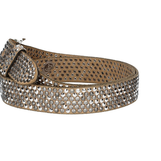 Nietengürtel 35mm in Taupe mit Pyramidennieten und Dornschließe Silber - leder-accessoires.com
