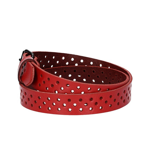 Ledergürtel Mini 20mm in Rot mit durchgehender Lochung und dunkler Rollschließe - leder-accessoires.com