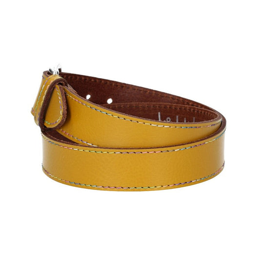 Ledergürtel Kids 25mm in Gelb mit Multicolornaht und Dornschließe in Silber - leder-accessoires.com