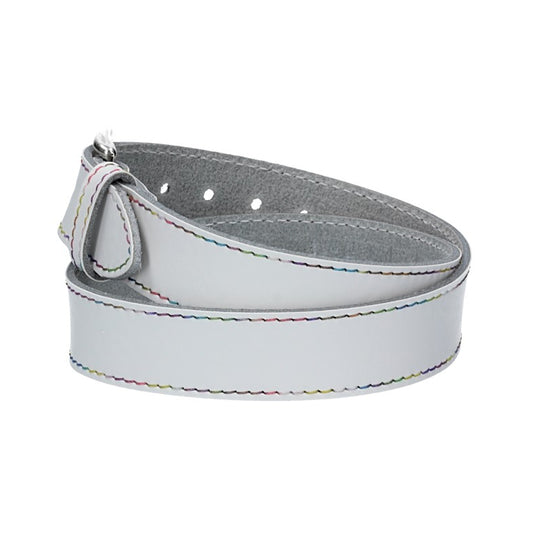 Ledergürtel Kids 25mm in Weiss mit Multicolornaht und Dornschließe in Silber - leder-accessoires.com