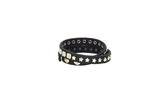 Armband doppelt Schwarz|Gold in Rochenoptik aus Leder - leder-accessoires.com