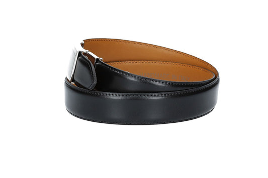 Anzugs| Automatikgürtel 35mm bombiert und abgenäht in Schwarz mit Koppelschließe - leder-accessoires.com