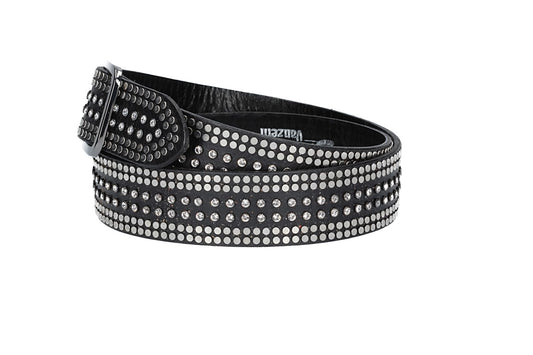 Ledergürtel 40mm in Schwarz mit Swarowski und Nieten und Vollschließe Schwarz - leder-accessoires.com
