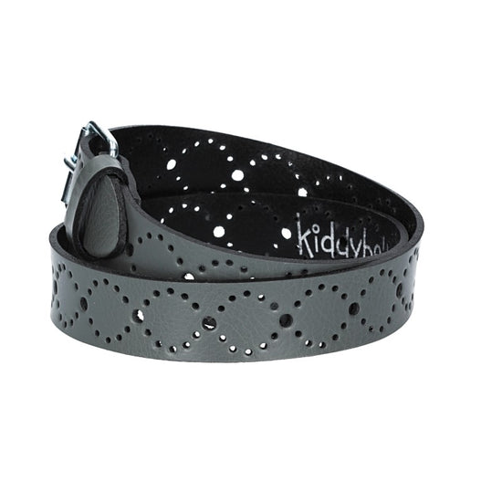 Ledergürtel Kids 25mm in Grau mit Lochmuster und Schließe Silber - leder-accessoires.com