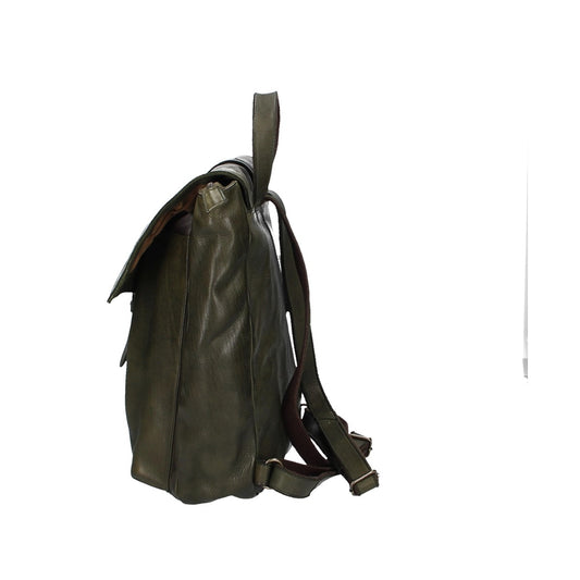 Rucksack mit Überschlag und Lasche in Grün aus Leder