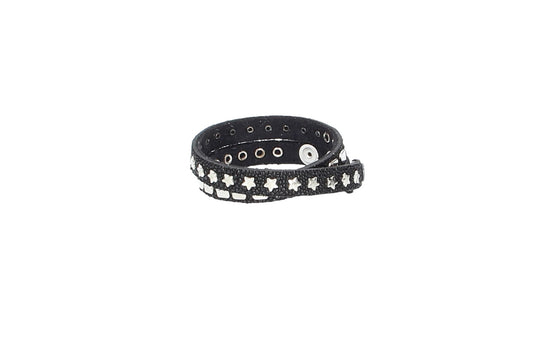 Armband doppelt Schwarz|Silber in Rochenoptik aus Leder - leder-accessoires.com