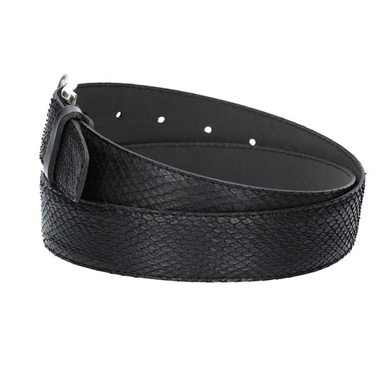 Schlangenledergürtel 35mm Schwarz mit Schließe in Silber - leder-accessoires.com