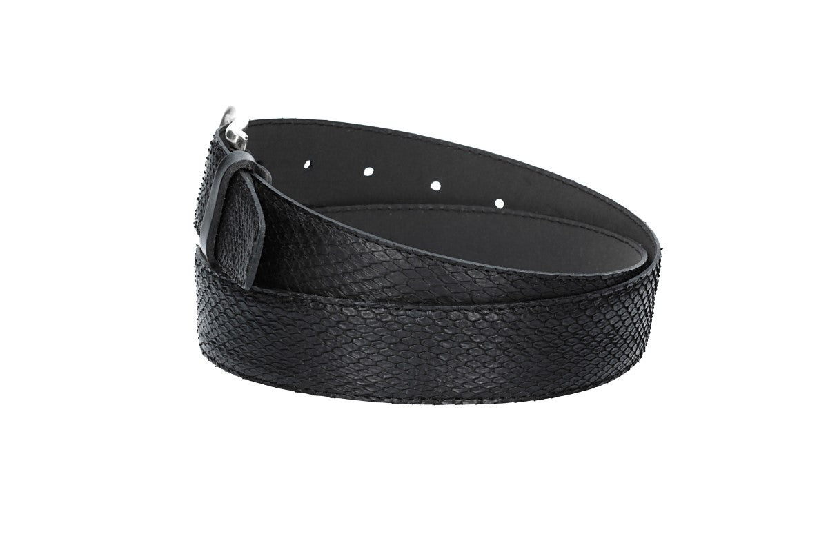 Schlangenledergürtel 35mm Schwarz mit Schließe in Silber - leder-accessoires.com