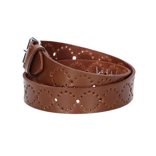 Ledergürtel Kids 25mm in Cognac mit Lochmuster und Rollschließe in Silber - leder-accessoires.com