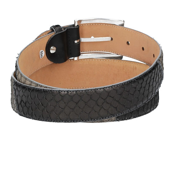 Schlangenledergürtel 40mm Grau|Schwarz mit Schließe in Silber - leder-accessoires.com