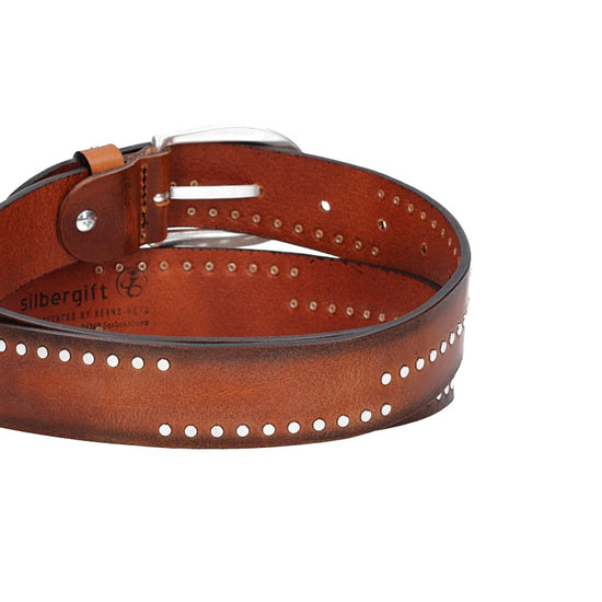 Nietengürtel 35mm in Cognac mit Airbrushkante und Dornschließe Silber - leder-accessoires.com