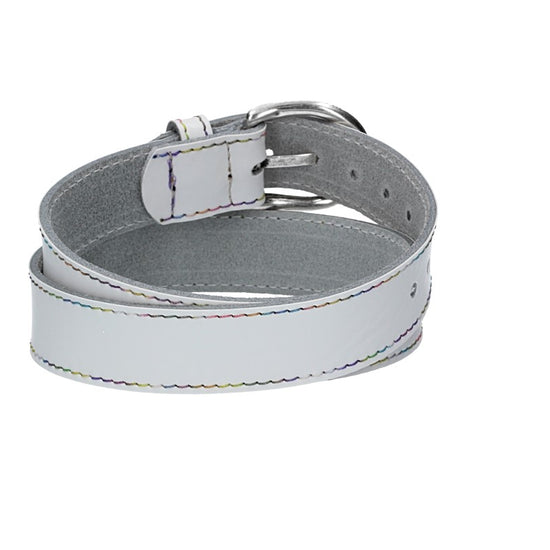 Ledergürtel Kids 25mm in Weiss mit Multicolornaht und Dornschließe in Silber - leder-accessoires.com
