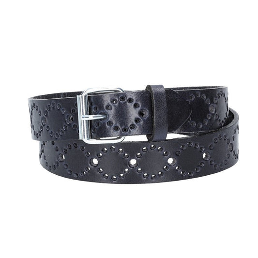 Ledergürtel Kids 25mm in Dunkelblau mit Lochmuster und Rollschließe in Silber - leder-accessoires.com