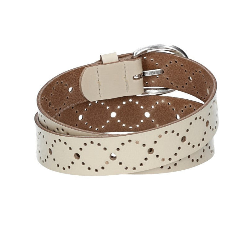 Ledergürtel Kids 25mm in Beige mit Lochmuster und Schließe Silber - leder-accessoires.com