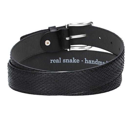 Schlangenledergürtel 35mm Schwarz mit Schließe in Silber - leder-accessoires.com