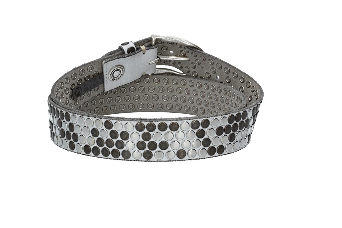 Nietengürtel 35mm in Weiß und Dornschließe Silber - leder-accessoires.com