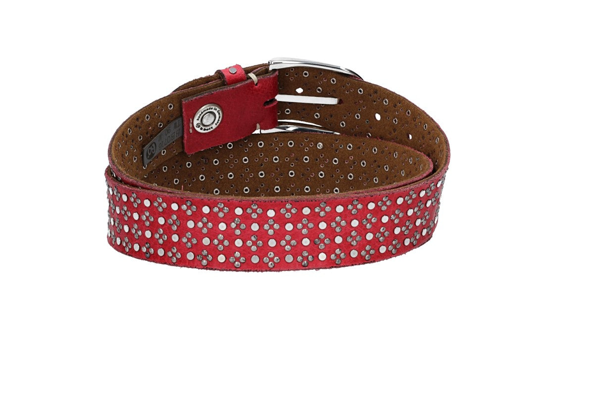 Nietengürtel 35mm in Rot und glänzende Dornschließe Silber - leder-accessoires.com