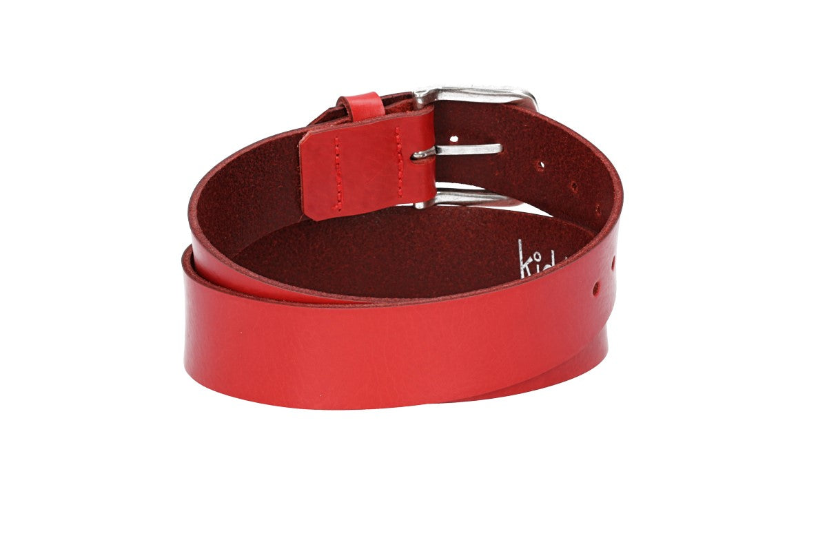 Ledergürtel Kids 30mm in Rot mit Dornschließe in Silber