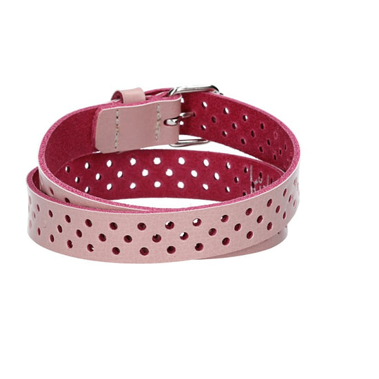 Ledergürtel Mini 20mm in Rosa mit durchgehender Lochung und dunkler Rollschließe - leder-accessoires.com