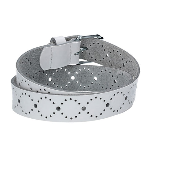 Ledergürtel Kids 25mm in Weiss mit Lochmuster und Rollschließe in Silber - leder-accessoires.com