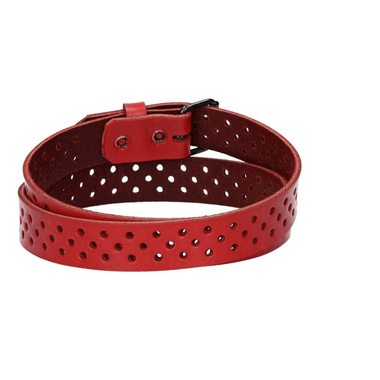 Ledergürtel Mini 20mm in Rot mit durchgehender Lochung und dunkler Rollschließe - leder-accessoires.com