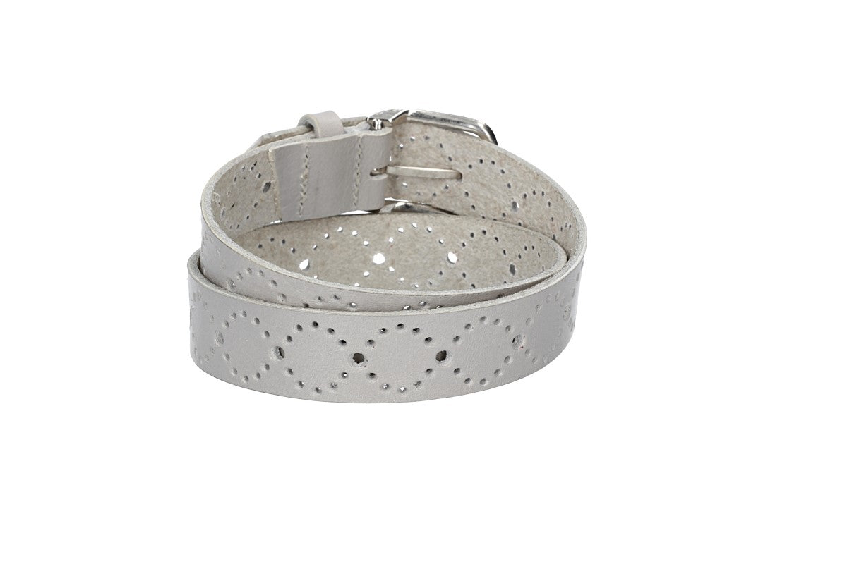 Ledergürtel Kids 25mm in Hellgrau mit Lochmuster und Schließe Silber - leder-accessoires.com