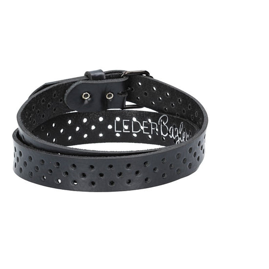 Ledergürtel Mini 20mm in Schwarz mit durchgehender Lochung und dunkler Rollschließe - leder-accessoires.com