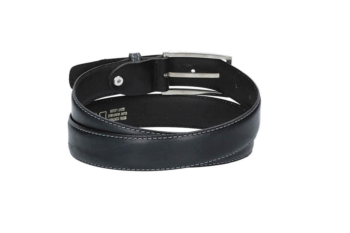 Ledergürtel in Dunkelblau 30mm bombiert mit Schließe in glänzendem Silber - leder-accessoires.com