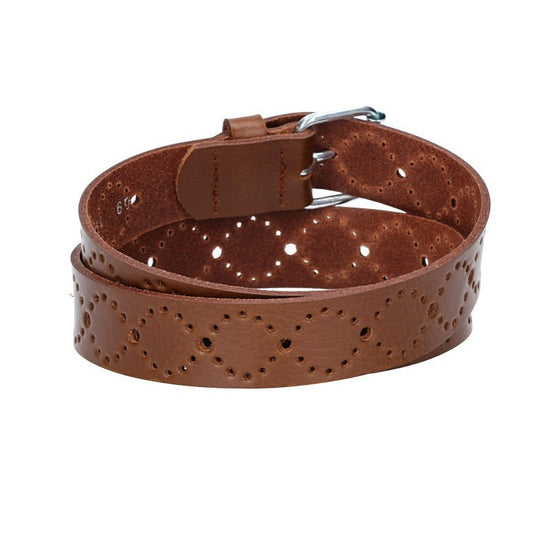 Ledergürtel Kids 25mm in Cognac mit Lochmuster und Rollschließe in Silber - leder-accessoires.com