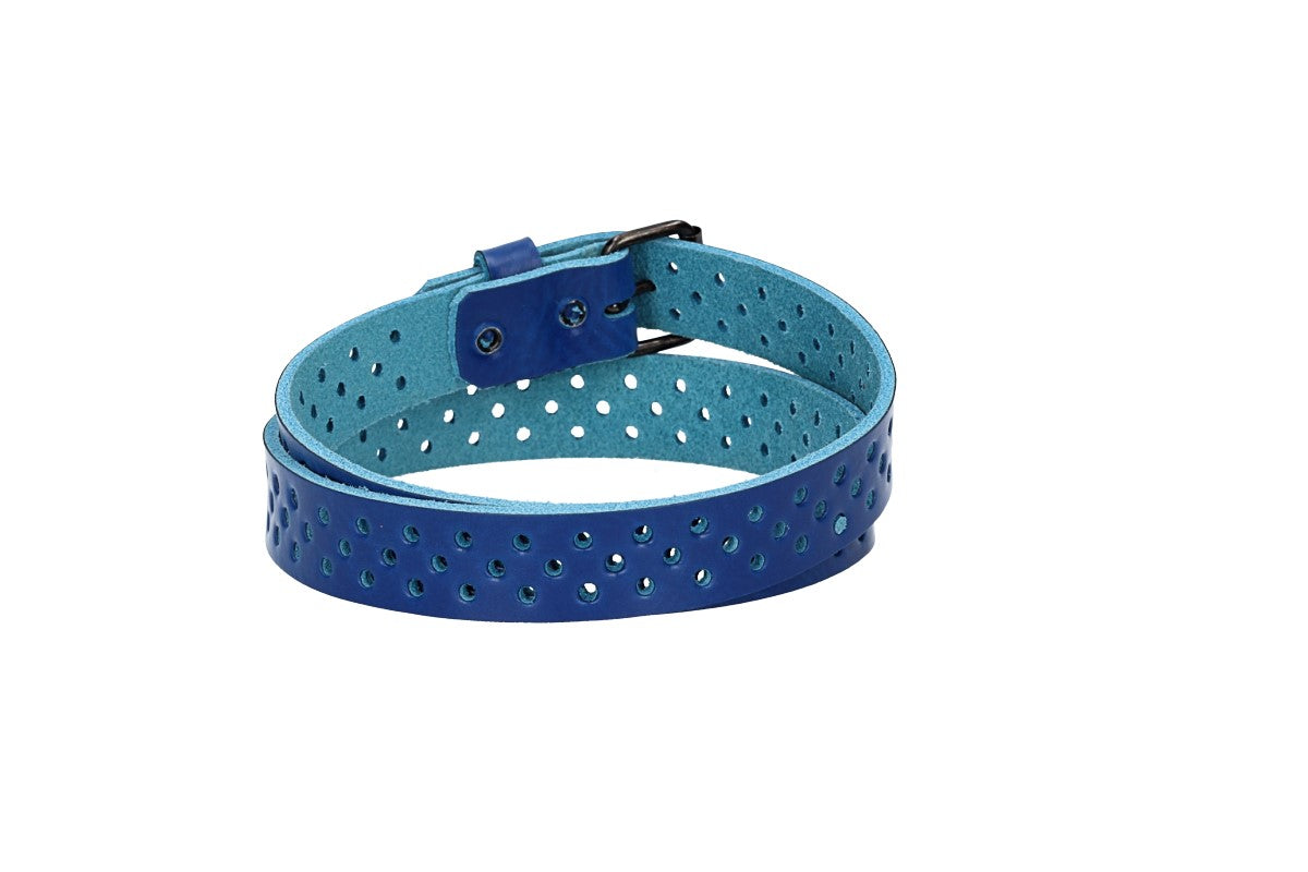 Ledergürtel Mini 20mm in Kobaltblau mit durchgehender Lochung und dunkler Rollschließe - leder-accessoires.com