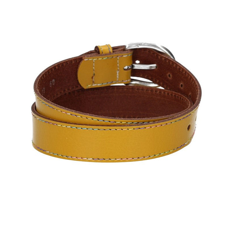 Ledergürtel Kids 25mm in Gelb mit Multicolornaht und Dornschließe in Silber - leder-accessoires.com