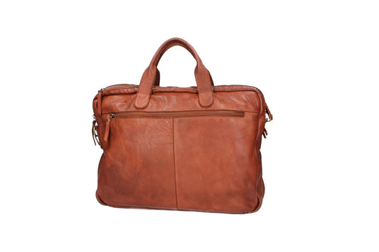 Businesstasche|Messanger Bag in Cognac mit Reißverschluss und Vortasche