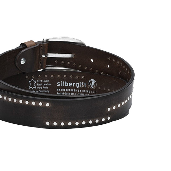 Nietengürtel 35mm in Smoke|Grau mit Airbrushkante und Dornschließe Silber - leder-accessoires.com