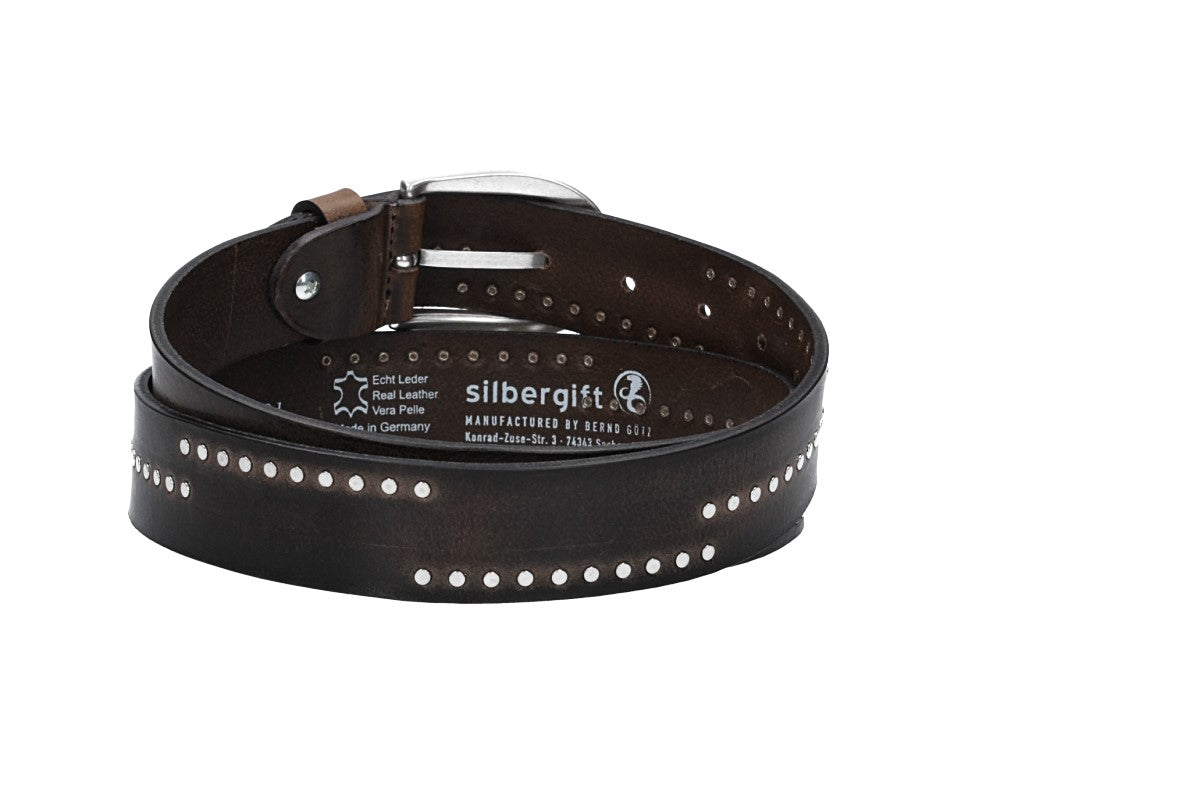 Nietengürtel 35mm in Smoke|Grau mit Airbrushkante und Dornschließe Silber - leder-accessoires.com