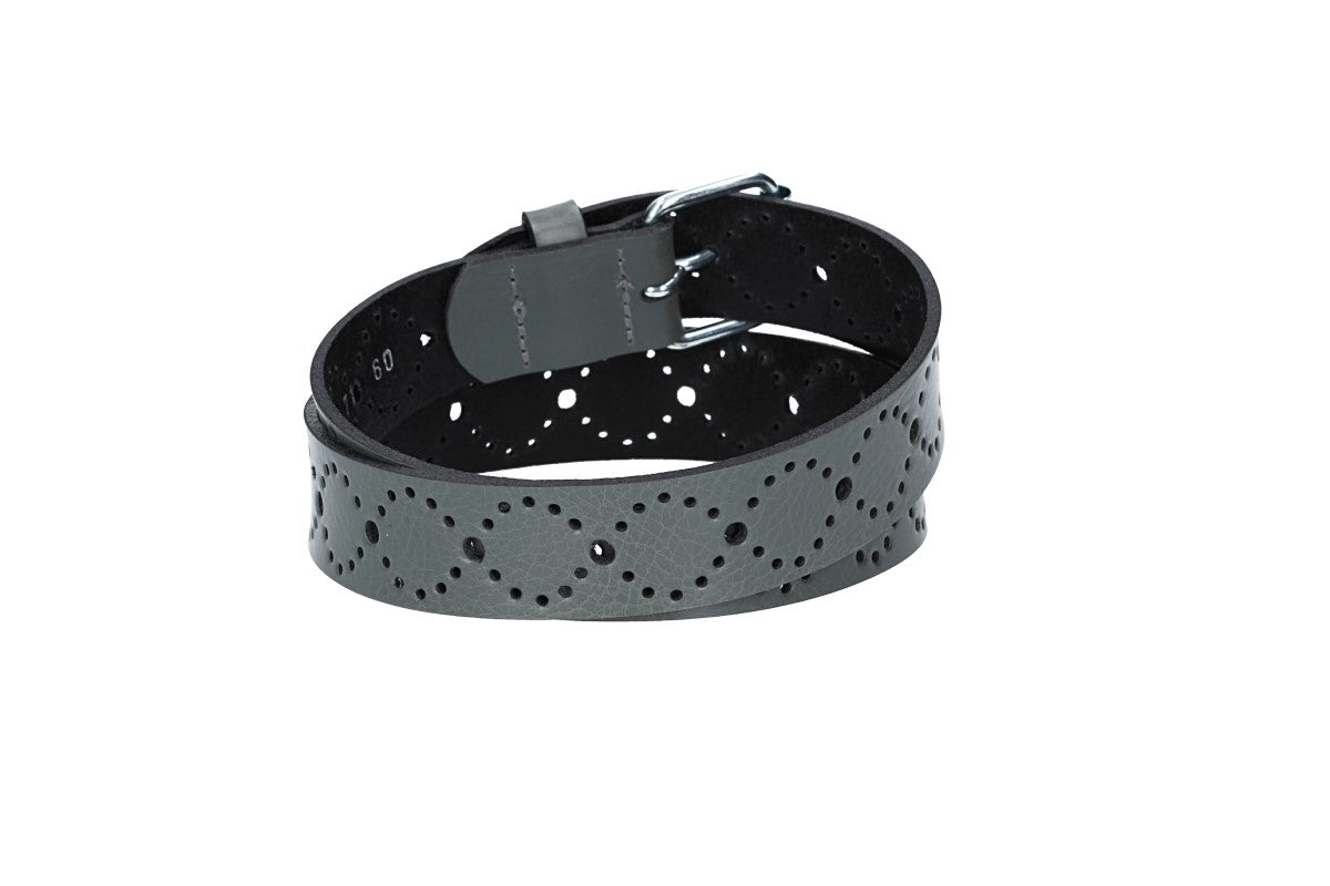 Ledergürtel Kids 25mm in Grau mit Lochmuster und Schließe Silber - leder-accessoires.com