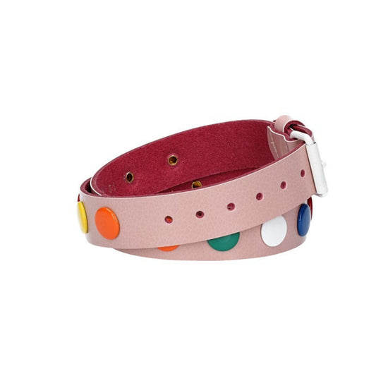 Ledergürtel Kids 25mm in Hellrosa mit bunten Nieten und Rollschließe Weiß - leder-accessoires.com