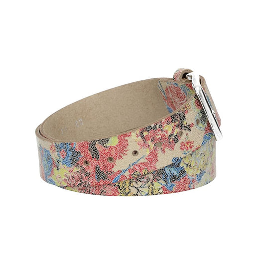Ledergürtel Kids 30mm in Beige mit floralem Muster und Schließe Silber - leder-accessoires.com