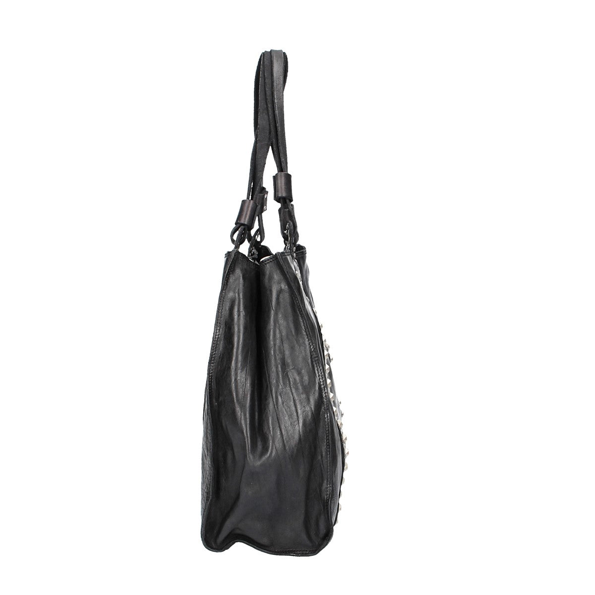 Ledershopper in Schwarz mit Reißverschluss und Ziernieten - leder-accessoires.com