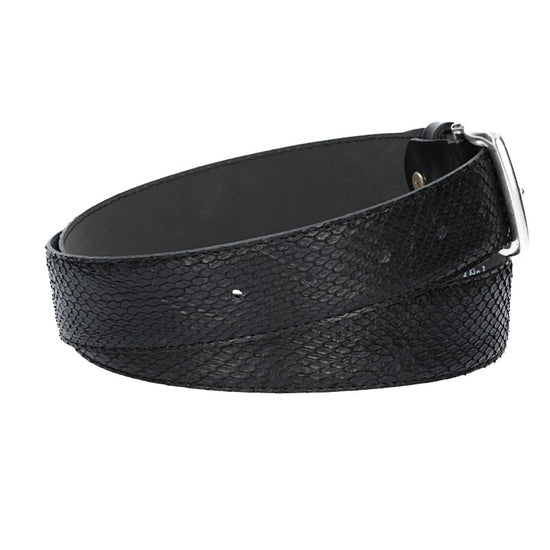 Schlangenledergürtel 35mm Schwarz mit Schließe in Silber - leder-accessoires.com