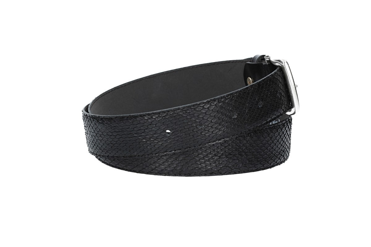 Schlangenledergürtel 35mm Schwarz mit Schließe in Silber - leder-accessoires.com