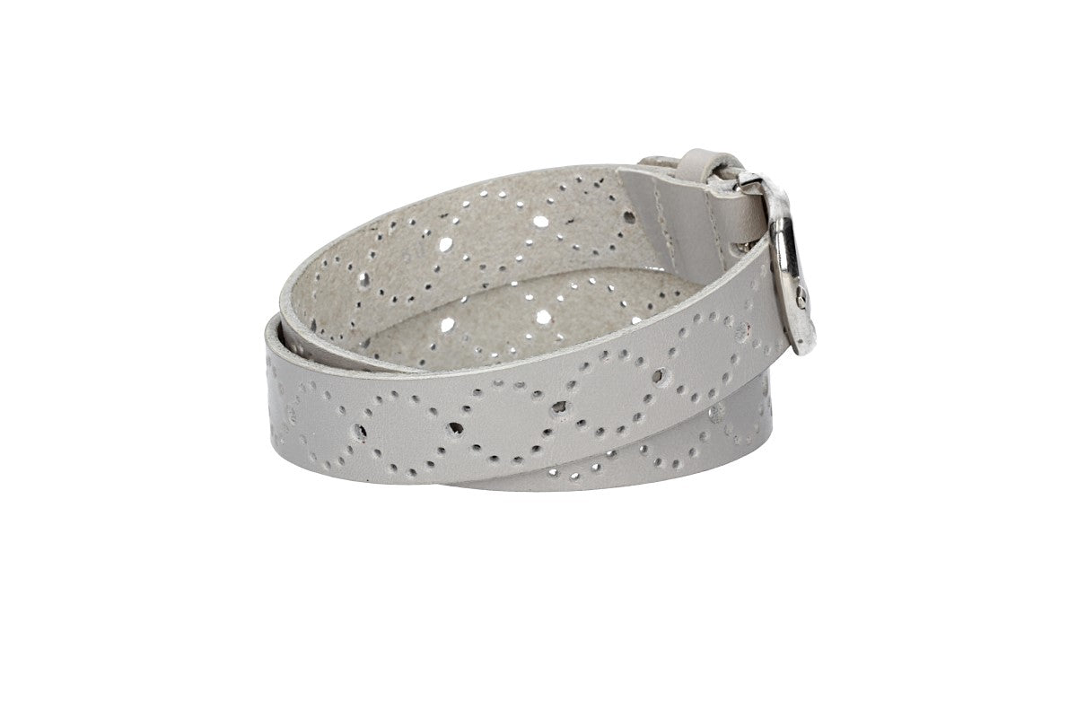 Ledergürtel Kids 25mm in Hellgrau mit Lochmuster und Schließe Silber - leder-accessoires.com