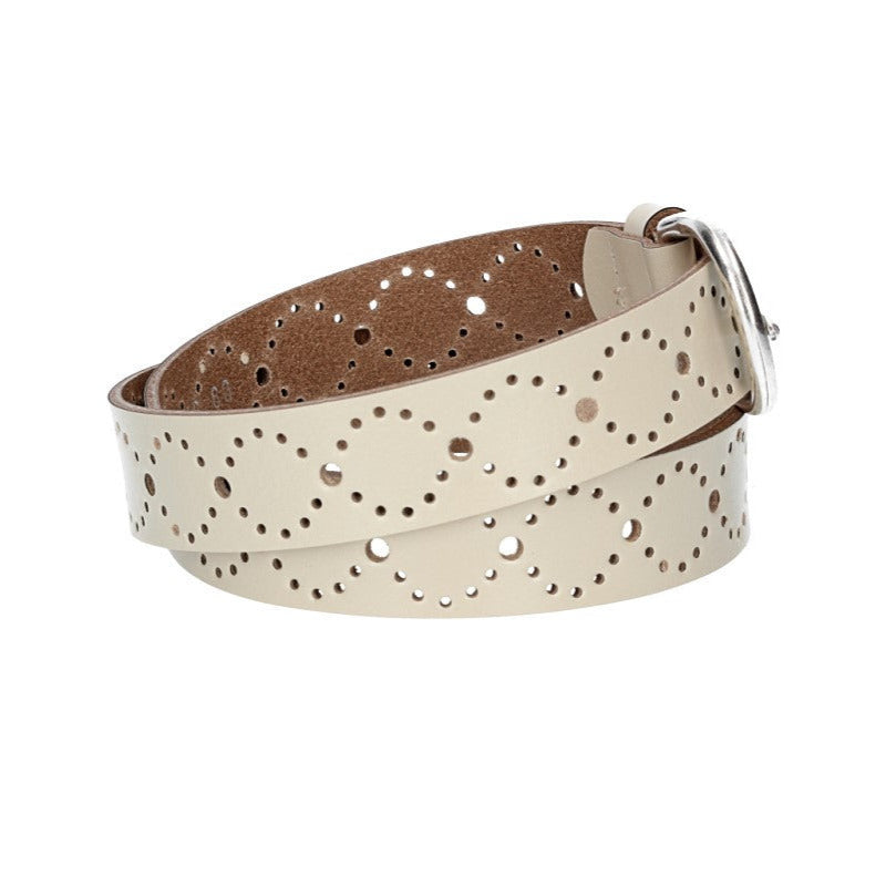 Ledergürtel Kids 25mm in Beige mit Lochmuster und Schließe Silber - leder-accessoires.com