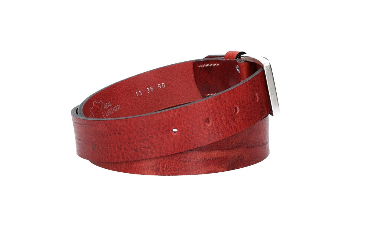 Hochwertiger Ledergürtel 35mm in Rot mit rustikaler Schließe in Silber