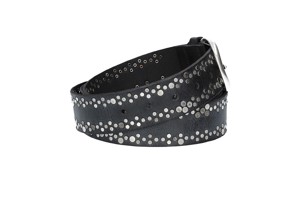 Ledergürtel Schwarz 40mm mit Nieten und Dornschließe - leder-accessoires.com