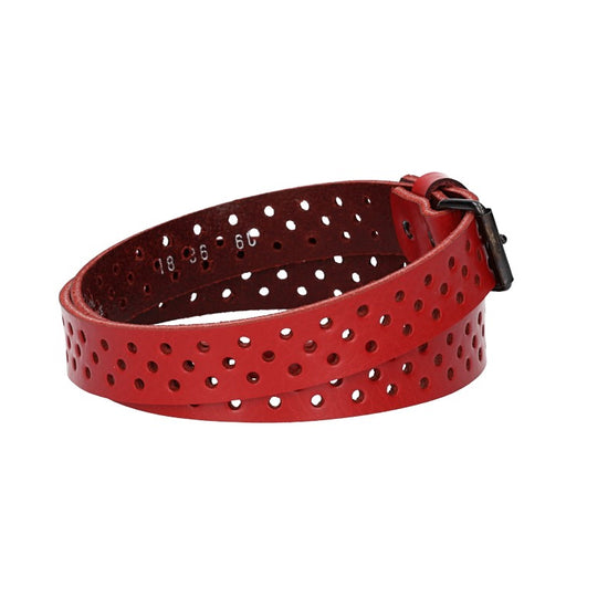 Ledergürtel Mini 20mm in Rot mit durchgehender Lochung und dunkler Rollschließe - leder-accessoires.com